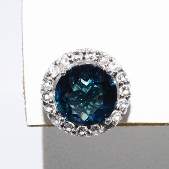 * NEW S925 Natural Blue Topaz Halo Earrings, beautiful Earrings, cute Earrings. - Picture 2 of 4